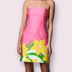 Lilly Pulitzer Franco Dancing Daffodils Strapless Mini Dress Summer Spring Sz 2